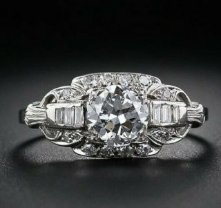 Antique Vintage Round Cut White Diamond Sterling Silver Engagement Wedding Ring
