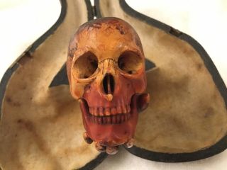 Vintage Carved Skull Meerschaum Pipe pre - 1975 In Custom Carved Case Very Rare 3