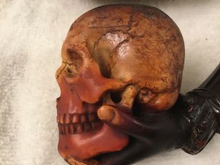 Vintage Carved Skull Meerschaum Pipe pre - 1975 In Custom Carved Case Very Rare 5