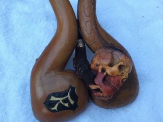 Vintage Carved Skull Meerschaum Pipe pre - 1975 In Custom Carved Case Very Rare 9