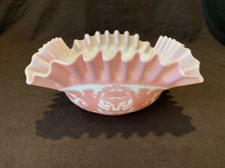 Antique Mt Washington Pink Cameo Glass Bride Bowl Victorian Griffins