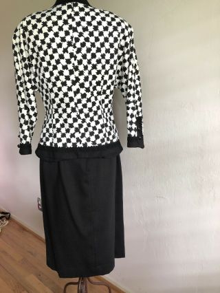 Vintage 1980s Victor Costa Black And White Plaid Skirt Suit 4