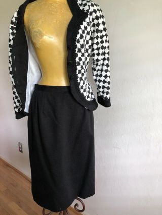 Vintage 1980s Victor Costa Black And White Plaid Skirt Suit 6