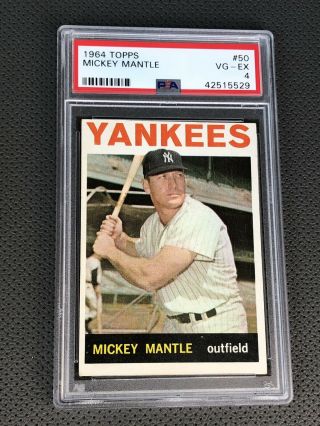 1964 Topps Mickey Mantle Psa 4 Vg - Ex 50 Hof Vintage Baseball Card
