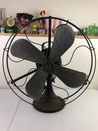 Antique General Electric Ge Brass Blade Oscillating Metal Table Fan