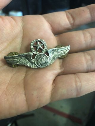 Vintage U.  S Military Commander Pilot Aviator Wings Sterling Silver Pin Badge