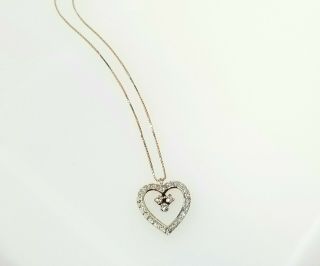 Vintage 1960 ' s 14KT White Gold.  65 TCW Diamond Heart Pendant With 14KT Chain 2