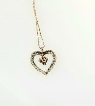 Vintage 1960 ' s 14KT White Gold.  65 TCW Diamond Heart Pendant With 14KT Chain 3