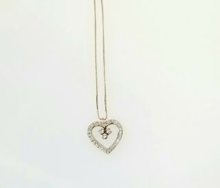 Vintage 1960 ' s 14KT White Gold.  65 TCW Diamond Heart Pendant With 14KT Chain 5