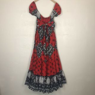 Vintage 1980s Victor Costa Red White And Black Dress S Full Skirt Long Empire