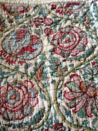 Very Euc Pottery Barn King Vintage Quilt Floral Beige Blue Green Red Cotton