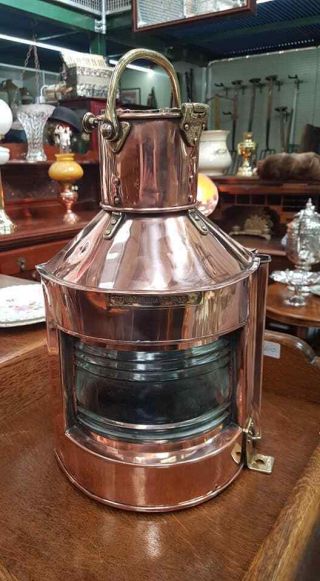 Vintage Copper & Brass Ships Starboard Lamp Light Maritime