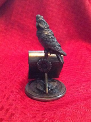 Antique Darby Silver Plate Napkin Ring Holder With Figural Cockatiel And Book