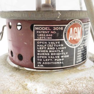 Vintage AGM American Gas Machine Company Model 3016 Camping Gas Lantern 3