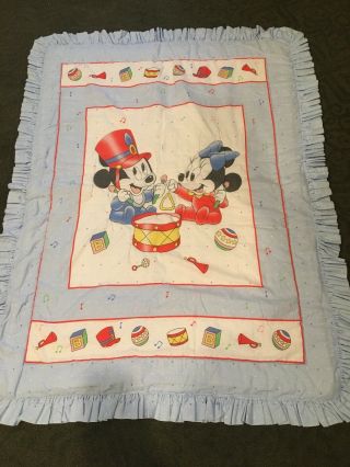 Vintage Mickey Mouse And Minnie Baby Blanket Music Drummer Blue Crib Blanket