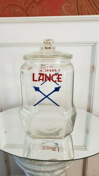 Rare Vintage Variant Lance Glass Cracker Jar Counter Display 12 " Tall 8 Side