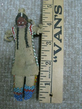 Vintage Antique Native American Doll Beadwork Face & Moccasins Buckskin Leather