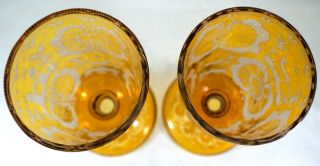 PAIR Antique Czech Bohemian Glass Amber Cut 2 Clear Tall Covered Candy Jar Stag 5