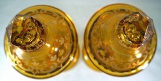 PAIR Antique Czech Bohemian Glass Amber Cut 2 Clear Tall Covered Candy Jar Stag 6