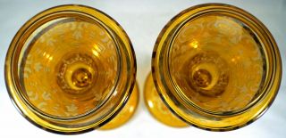 PAIR Antique Czech Bohemian Glass Amber Cut 2 Clear Tall Covered Candy Jar Stag 7