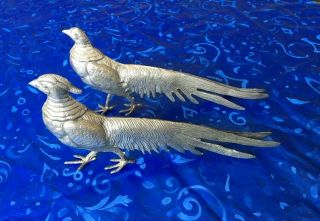 Vintage Pair Metal Pheasant Bird Figurine Table Decoration