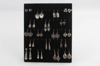 18 X Vintage.  925 Sterling Silver Earrings Inc Gemstone Studs & Drops (83g)