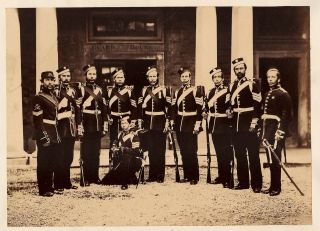 Grenadier Guards: 10 Armed Guards Rifles Rare Vintage 1860s Albumen Photograph