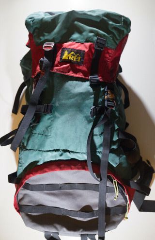 Rei Vintage Green And Red Multi Day Hiking Backpacking Backpack Medium Torso 85l