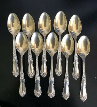 10 Reed & Barton Sterling Silver Demitasse Spoons Gold Wash,  No Mono