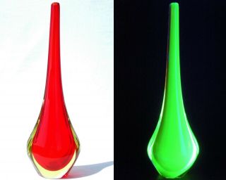 Tall Vibrant Vtg/retro Murano Sommerso Red/uranium Glass Vase