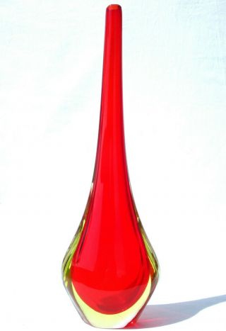 Tall Vibrant Vtg/Retro Murano Sommerso Red/Uranium Glass Vase 2