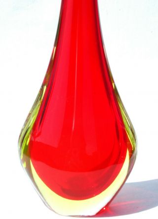 Tall Vibrant Vtg/Retro Murano Sommerso Red/Uranium Glass Vase 3