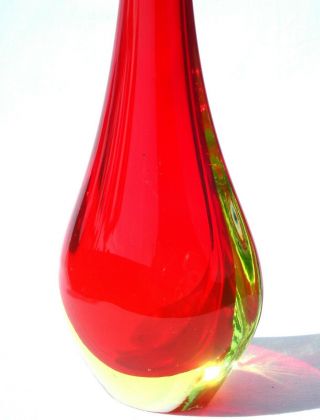 Tall Vibrant Vtg/Retro Murano Sommerso Red/Uranium Glass Vase 4