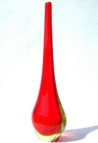 Tall Vibrant Vtg/Retro Murano Sommerso Red/Uranium Glass Vase 5