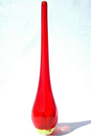 Tall Vibrant Vtg/Retro Murano Sommerso Red/Uranium Glass Vase 6