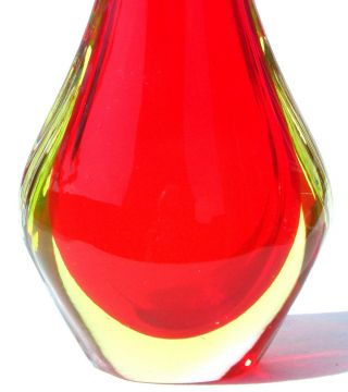 Tall Vibrant Vtg/Retro Murano Sommerso Red/Uranium Glass Vase 8