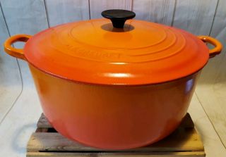 Vintage Le Creuset 28 Dutch Oven Cast Iron W/lid - Flame Orange Enamel - France