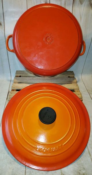 Vintage Le Creuset 28 Dutch Oven Cast Iron w/Lid - Flame Orange Enamel - France 6