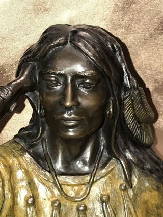 Vintage George GH Walbye Bronze Native American Indian Maiden Sculpture Statue 2