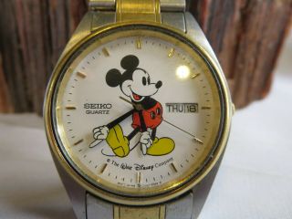 Vintage Two Tone Disney Mickey Mouse Mens Seiko 5y23 - 8229 Quartz W Wristwatch Rp