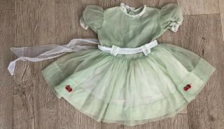 Vintage Girls 50’s Party Dress Lace Sheer Full Green Strawberry Full Skirt Sz 4