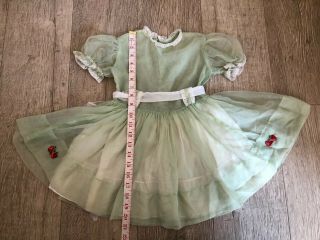 Vintage Girls 50’s Party Dress Lace Sheer Full Green Strawberry Full Skirt Sz 4 2