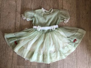 Vintage Girls 50’s Party Dress Lace Sheer Full Green Strawberry Full Skirt Sz 4 3