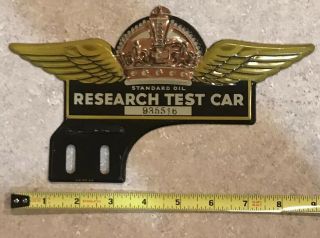 Vintage Standard Oil Research Test Car License Plate Tag Topper Red Crown