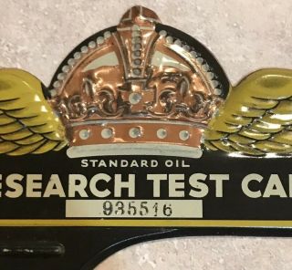 VINTAGE STANDARD OIL RESEARCH TEST CAR LICENSE PLATE TAG TOPPER RED CROWN 2