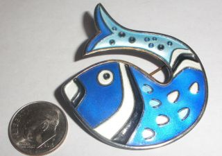 Vintage David Andersen Norway Sterling Silver Modernist enamel fish Brooch. 2