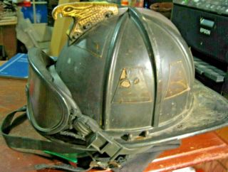 Vintage Authentic Fireman Helmet Firefighter W/ Goggles Morning Pride & Liner