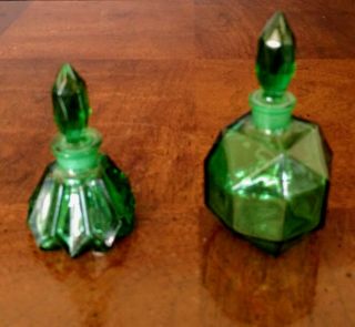CZECH Emerald Green Vintage Hand Blown Glass Perfume Bottles (2) 3
