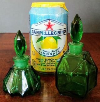 CZECH Emerald Green Vintage Hand Blown Glass Perfume Bottles (2) 4