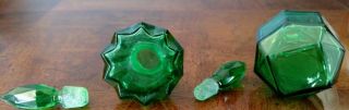 CZECH Emerald Green Vintage Hand Blown Glass Perfume Bottles (2) 5